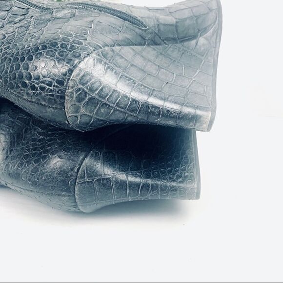 Jennifer Tattanelli Croc Embossed Gray Reptile Wedge Boot - Picture 13 of 14